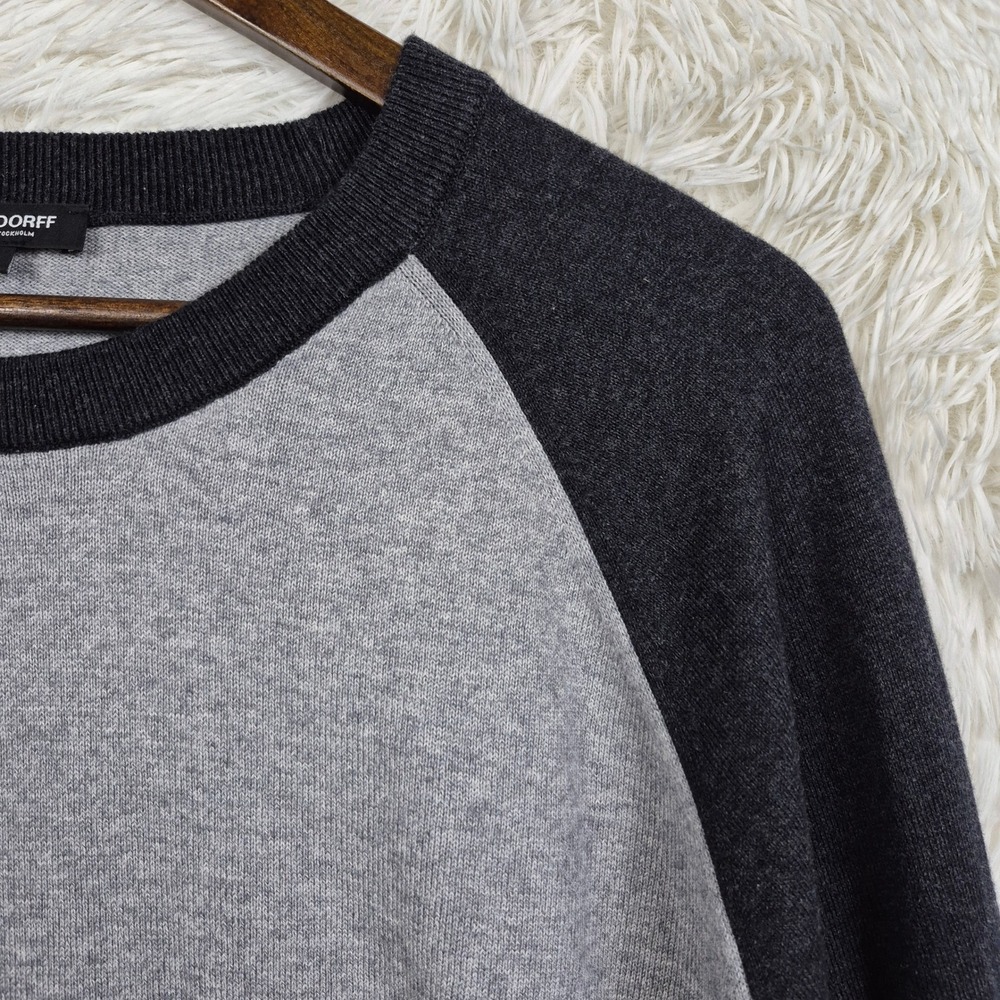 Ron Dorff Mens XL Raglan Knit Sweater Grey Cotton Wool Blend Quiet Luxury - Picture 2 of 9